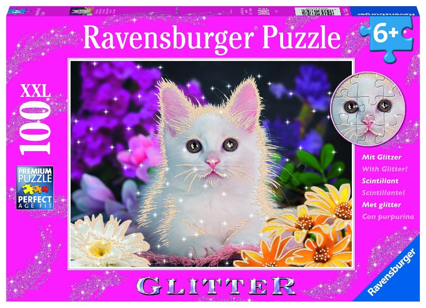 Ravensburger Kinderpuzzle - 13358 Glitzerkatze - 100 Teile Glitzerpuzzle für Kinder ab 6 Jahren, mit Glitter