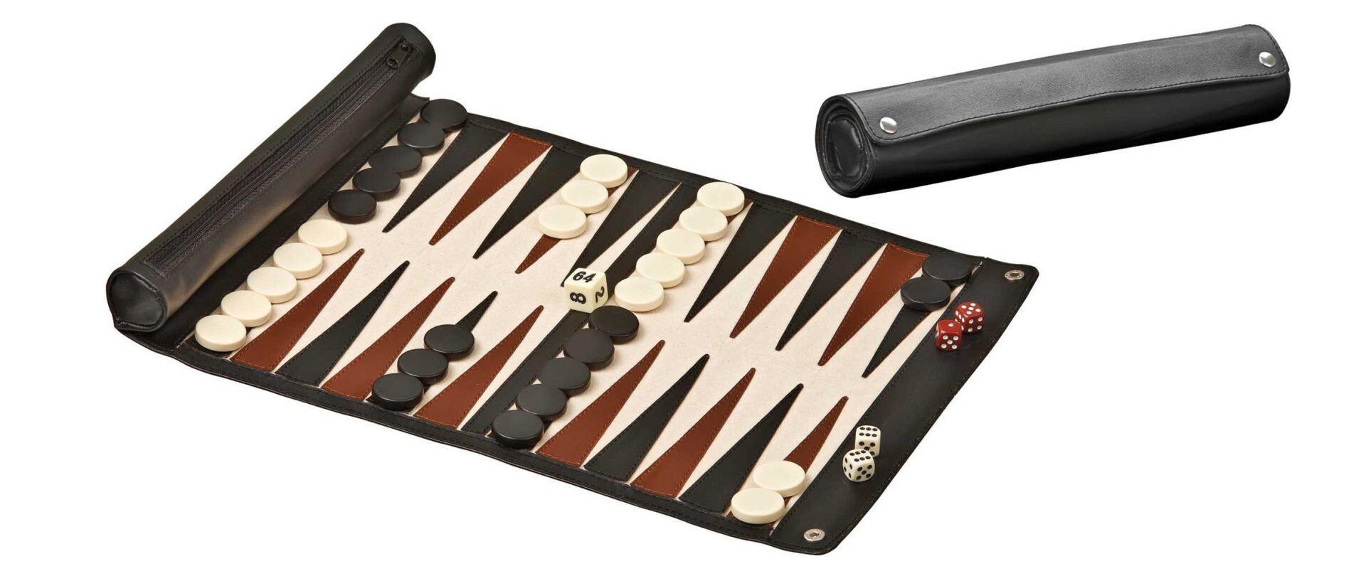 Philos 1713 - Backgammon, Reisespiel, rollbares Spielfeld, Kunstleder