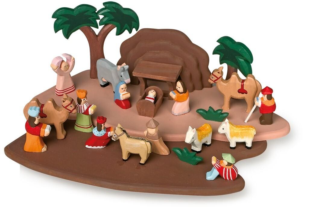 Small foot 1839 - Weihnachtskrippe mit Figuren, Holz, 20-teilig, bunt, Höhe 13cm