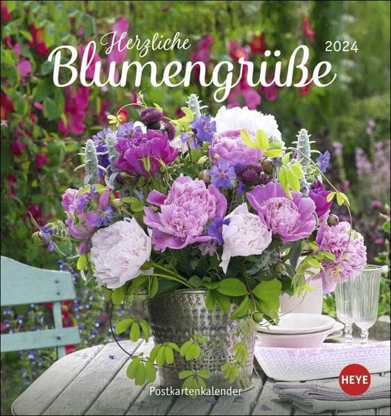 Blumengrüße Postkartenkalender 2024. Kleiner Kalender mit 12 traumhaften Fotos von Blumensträußen un