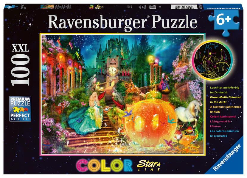 Ravensburger Kinderpuzzle - 13357 Tanz um Mitternacht - dreifarbiges Leuchtpuzzle für Kinder ab 6 Jahren, mit 100 Teilen im XXL-Format, Leuchtet im Dunkeln