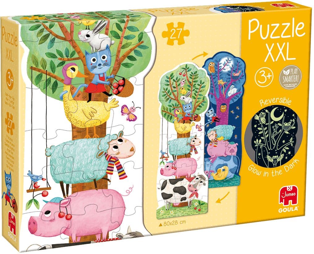 Goula 50217 - Farm Day & Night, Bauernhof Tag & Nacht, Leuchtpuzzle, XXL-Puzzle, 27 Teile, 80x28 cm