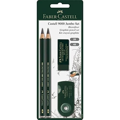 Faber-Castell Zeichenset Castell 9000 Jumbo, 2B 4B, 2er Set mit Radierer und Spitzer