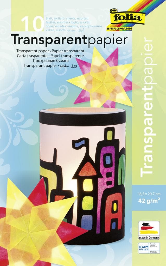 Folia Transparentpapiermappe 42g/m² 18,5x29,7cm, 10 Blatt, farbig sortiert