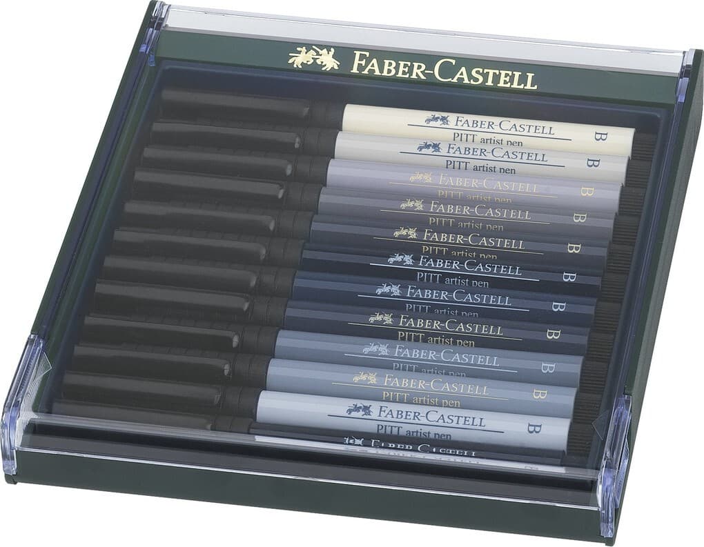 Faber-Castell Tuschestift PITT Artist Pen Brush 12er Set Grautöne