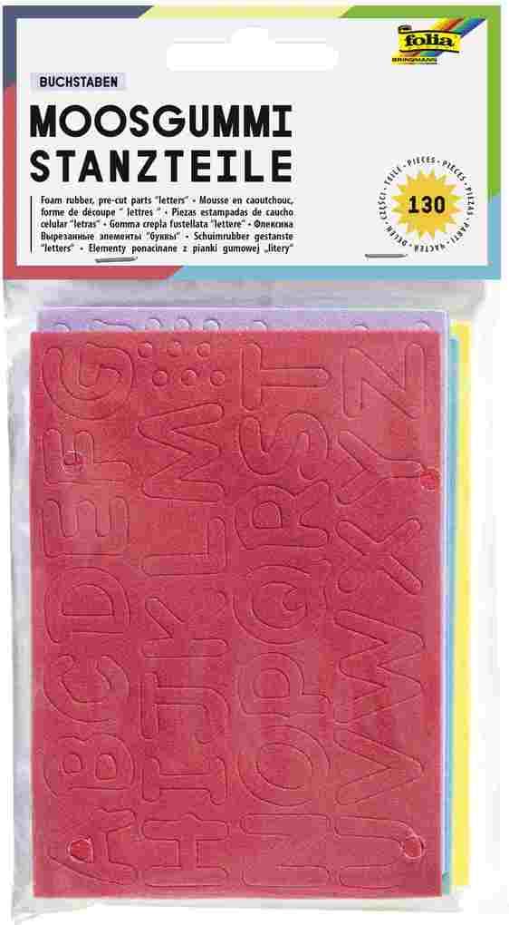 Folia Moosgummi-Stanzteile BUCHSTABEN, 130 Teile, 5-farbig sortiert, 15mm hoch