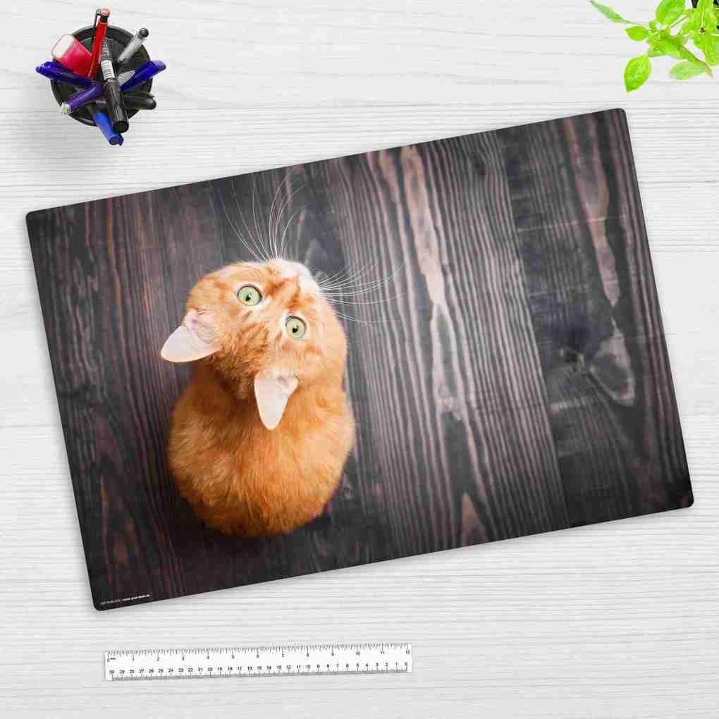 Cover-your-desk Schreibtischunterlage für Kinder und Erwachsene Orange Katze, aus hochwertigem Vinyl , 60 x 40 cm