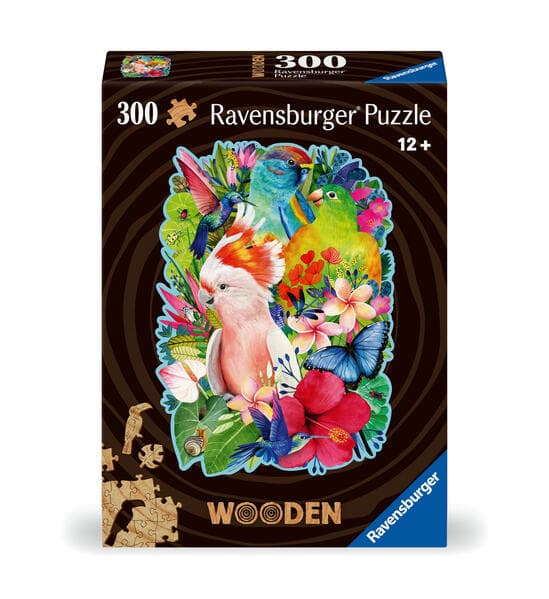 Ravensburger WOODEN Puzzle 12000760 - Exotische Vögel - 300 Teile Kontur-Holzpuzzle mit stabilen, individuellen Puzzleteilen und 25 kleinen Holzfiguren , für Erwachsene und Kinder ab 12 Jahren