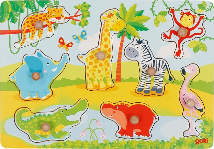 Goki 57397 - Steckpuzzle Afrikanische Tierkinder