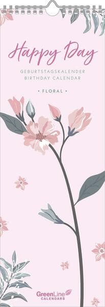 GreenLine - Floral 2026 Geburtstagskalender, 14,8x42cm, praktischer Wandkalender für Geburtstage und Jahrestage, immerwährendes Kalendarium, mit Spiralbindung