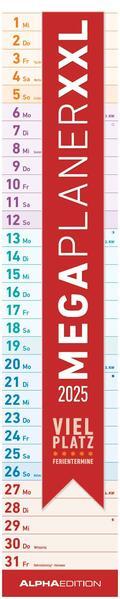 Megaplaner XXL 2025 - Streifen-Kalender 17x85 cm - mit Ferienterminen - viel Platz für Notizen - Wandplaner - Küchenkalender - Alpha Edition