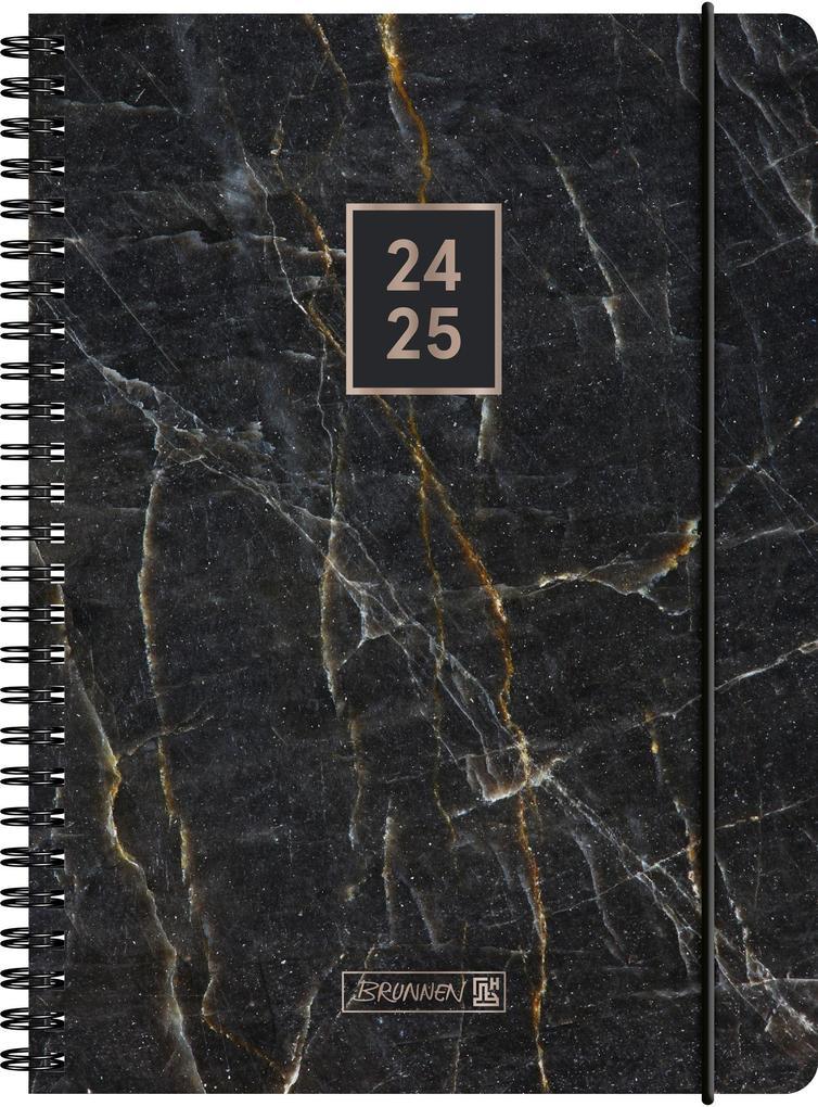 Schülerkalender 2024/2025 "Black Marble", 2 Seiten = 1 Woche, A5, 208 Seiten, schwarz