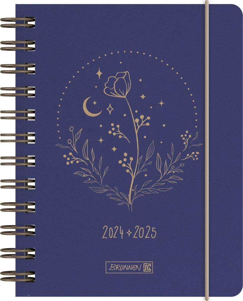 BRUNNEN Schülerkalender 2024/2025 "Moon Flower", 1 Seite = 1 Tag, A6, 352 Seiten, blau