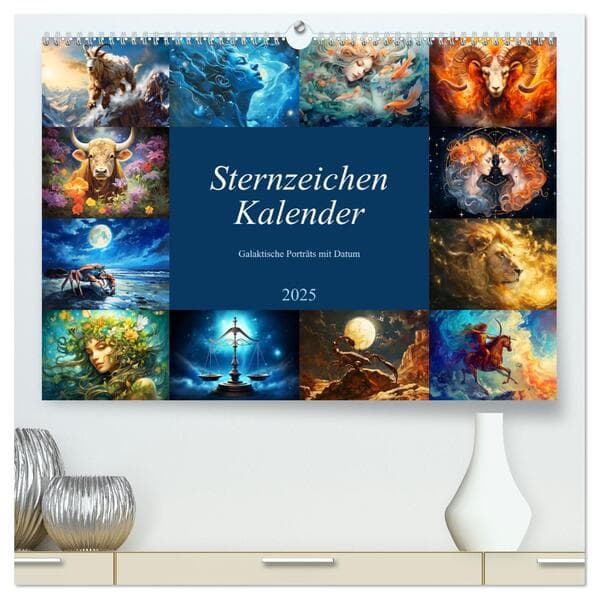 Sternzeichen-Kalender - Galaktische Porträts mit Datum (hochwertiger Premium Wandkalender 2025 DIN A2 quer), Kunstdruck in Hochglanz