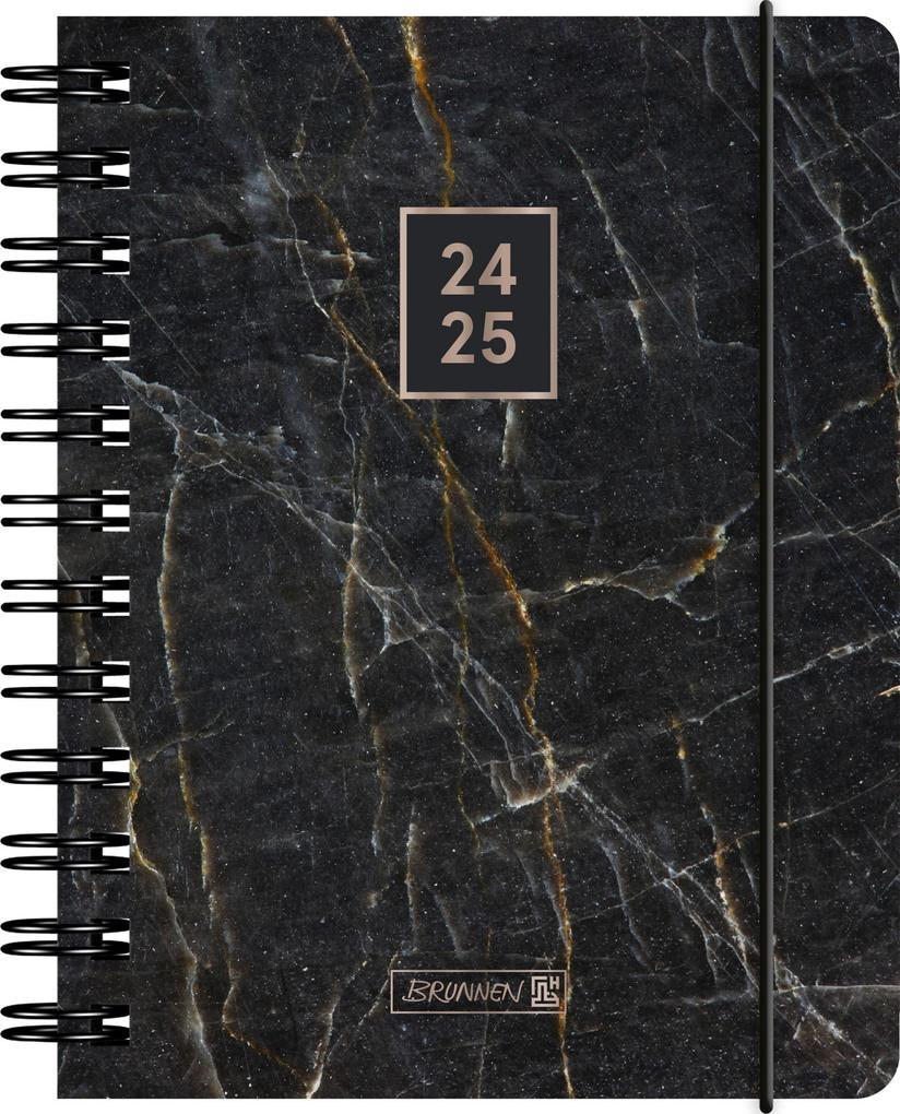 Schülerkalender 2024/2025 "Black Marble", 1 Seite = 1 Tag, A6, 352 Seiten, schwarz