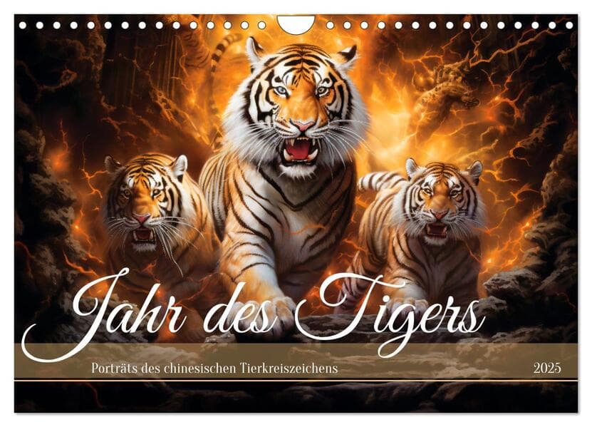 Jahr des Tigers - Porträts des chinesischen Tierkreiszeichens (Wandkalender 2025 DIN A4 quer), CALVENDO Monatskalender