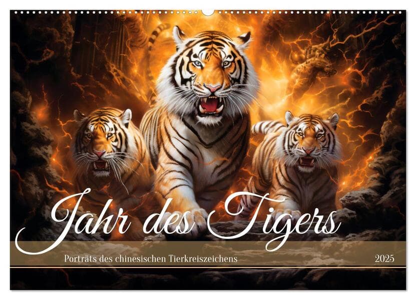 Jahr des Tigers - Porträts des chinesischen Tierkreiszeichens (Wandkalender 2025 DIN A2 quer), CALVENDO Monatskalender