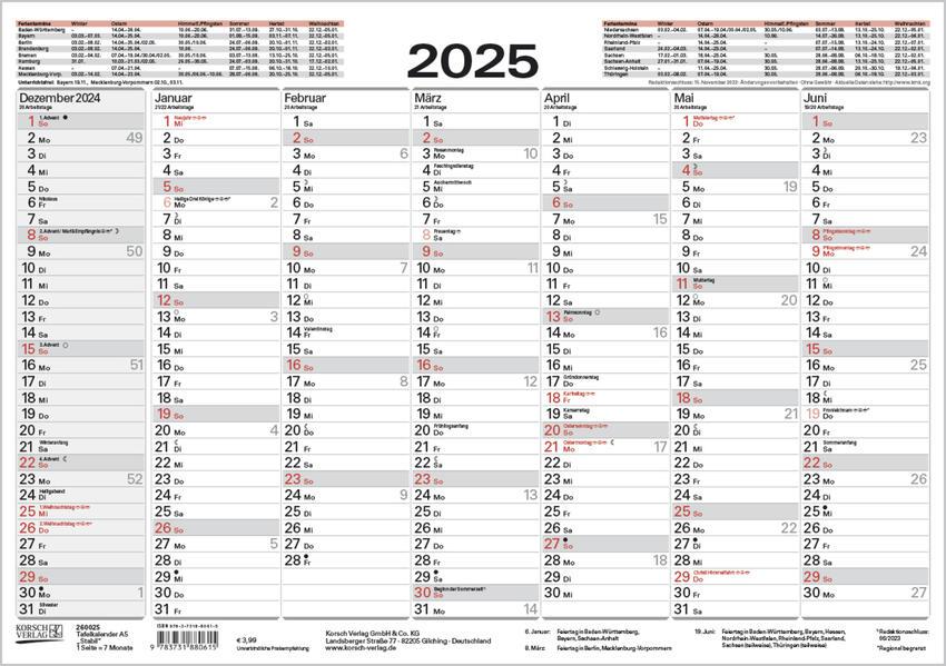 Tafelkalender A5 "Stabil" 2025