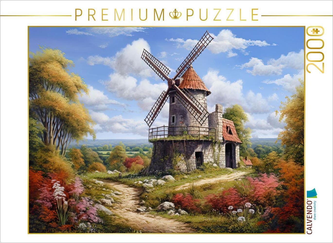 CALVENDO Puzzle Spätsommerliche Landschaft mit Windmühle | 2000 Teile Lege-Größe 90x67cm Foto-Puzzle