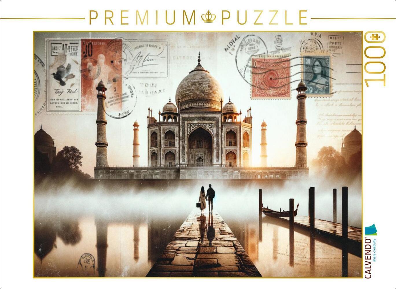 CALVENDO Puzzle Morgendämmerung am Taj Mahal: Eine KI-kreiertes Porträt der Liebe | 1000 Teile Lege-