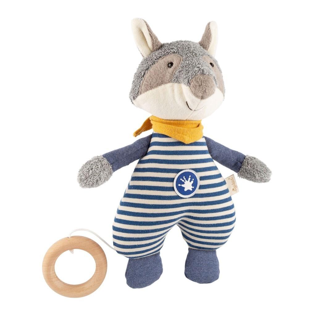 sigikid 39793 - Spieluhr Waschbär Classic, Stoffmix, grau-blau, Babyspielzeug