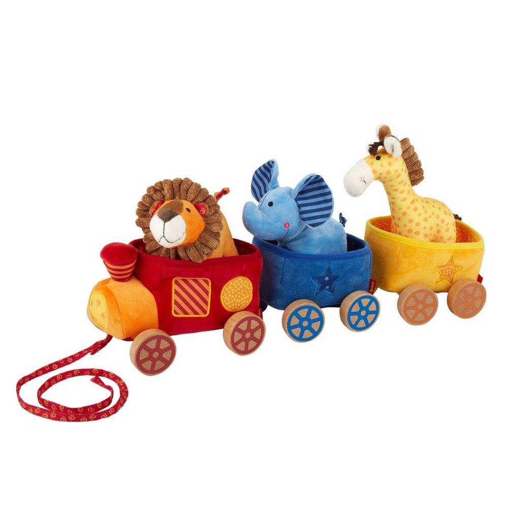 sigikid 41083 - PlayQ Safari-Zug mit Elefant, Giraffe und Löwe,