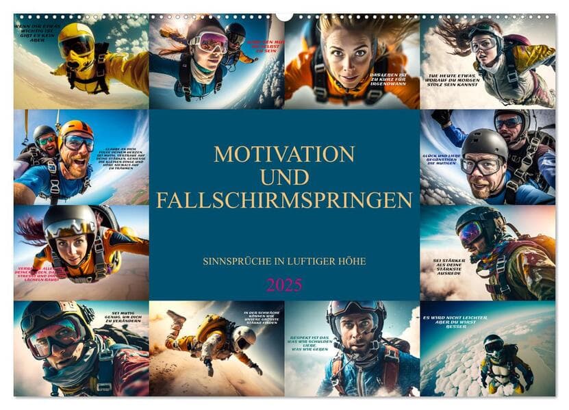 Motivation und Fallschirmspringen (Wandkalender 2025 DIN A2 quer), CALVENDO Monatskalender