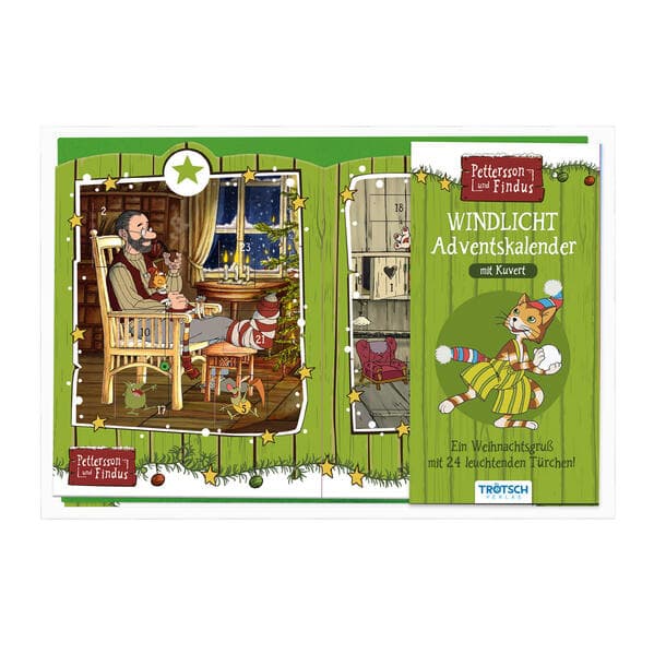TRÖTSCH - Windlicht Adventskalender "Pettersson und Findus" | Weihnachtskalender mit 24 leuchtenden