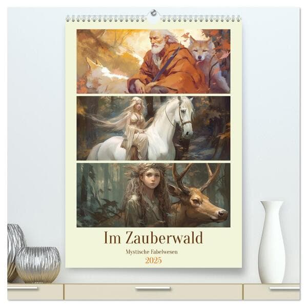 Im Zauberwald. Mystische Fabelwesen (hochwertiger Premium Wandkalender 2025 DIN A2 hoch), Kunstdruck in Hochglanz