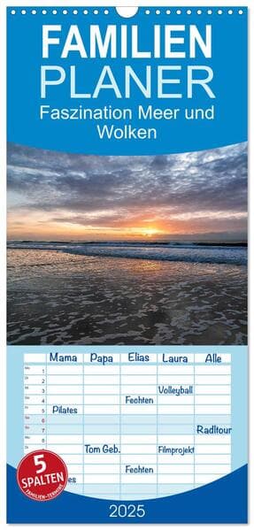 Familienplaner 2025 - Faszination Meer und Wolken mit 5 Spalten (Wandkalender, 21 x 45 cm) CALVENDO