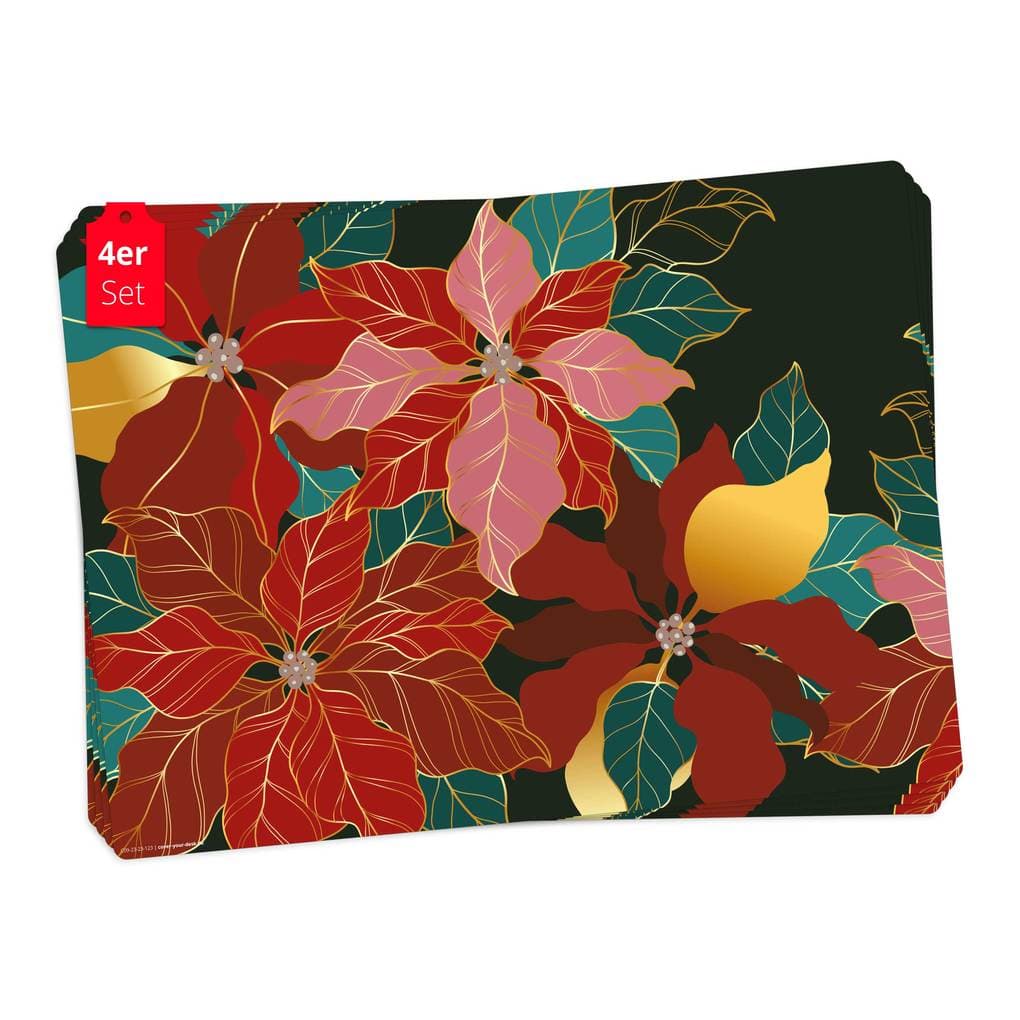 Tischsetmacher Tischsets Blüten in rot, grün & gold, aus hochwertigem Vinyl (4 Stück), 44 x 32 cm