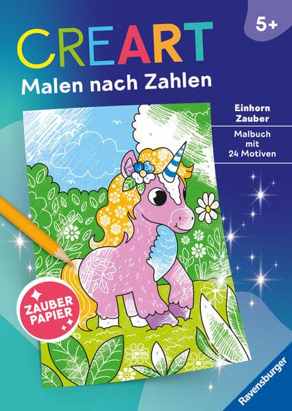 CreArt Malen nach Zahlen - Zauberpapier: Einhorn Zauber