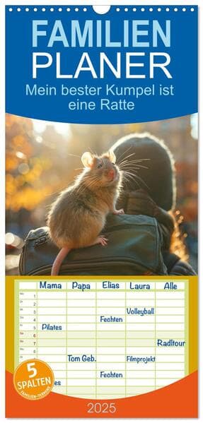 Familienplaner 2025 - Mein bester Kumpel ist eine Ratte mit 5 Spalten (Wandkalender, 21 x 45 cm) CALVENDO