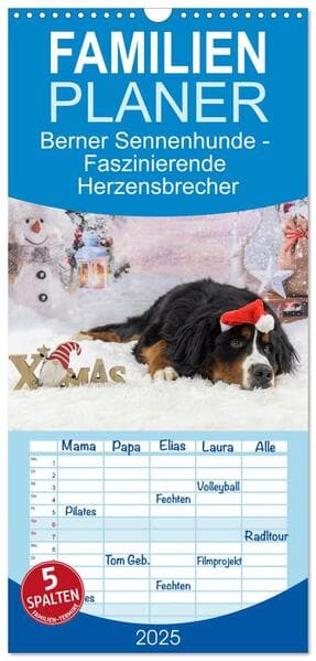 Familienplaner 2025 - Berner Sennenhunde - Faszinierende Herzensbrecher mit 5 Spalten (Wandkalender, 21 x 45 cm) CALVENDO