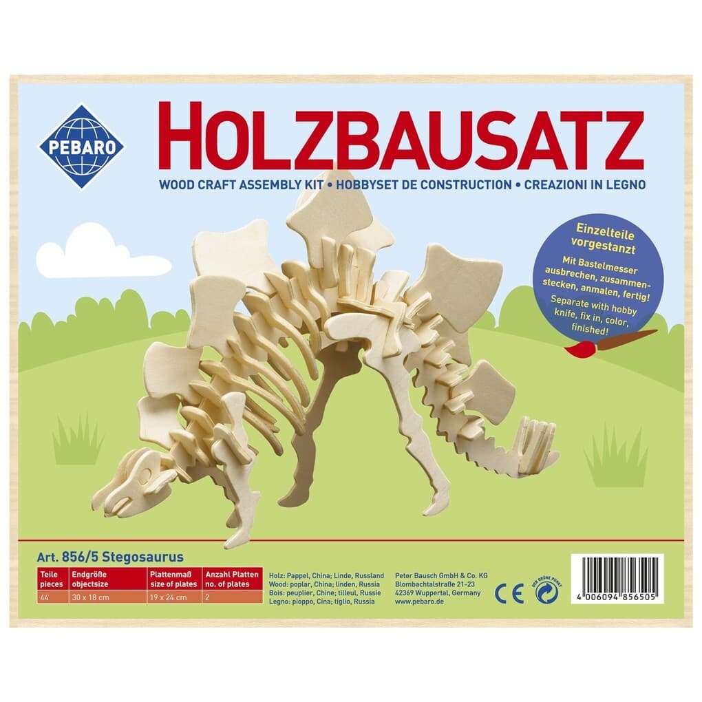 PEBARO 856/5 - Holzbausatz Dinosaurier Stegosaurus, 44 Teile, Holzkonstruktion zum Zusammenstecken