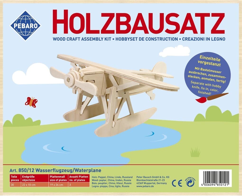 PEBARO 850/12 - Holzbausatz Wasserflugzeug, 30 Teile, Holzkonstruktion zum Zusammenstecken