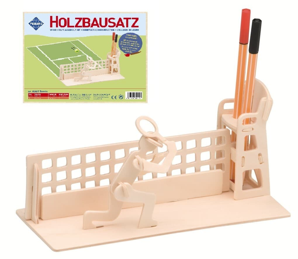 PEBARO 840/2 - Holzbausatz Stiftehalter Tennis, 18-teilig, Holzkonstruktion zum Zusammenstecken