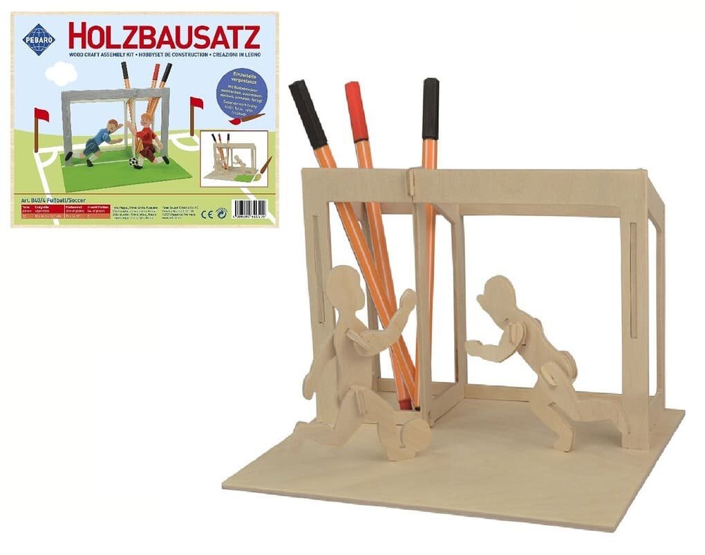 PEBARO 840/4 - Holzbausatz Stiftehalter Fußball, 22-teilig, Holzkonstruktion zum Zusammenstecken