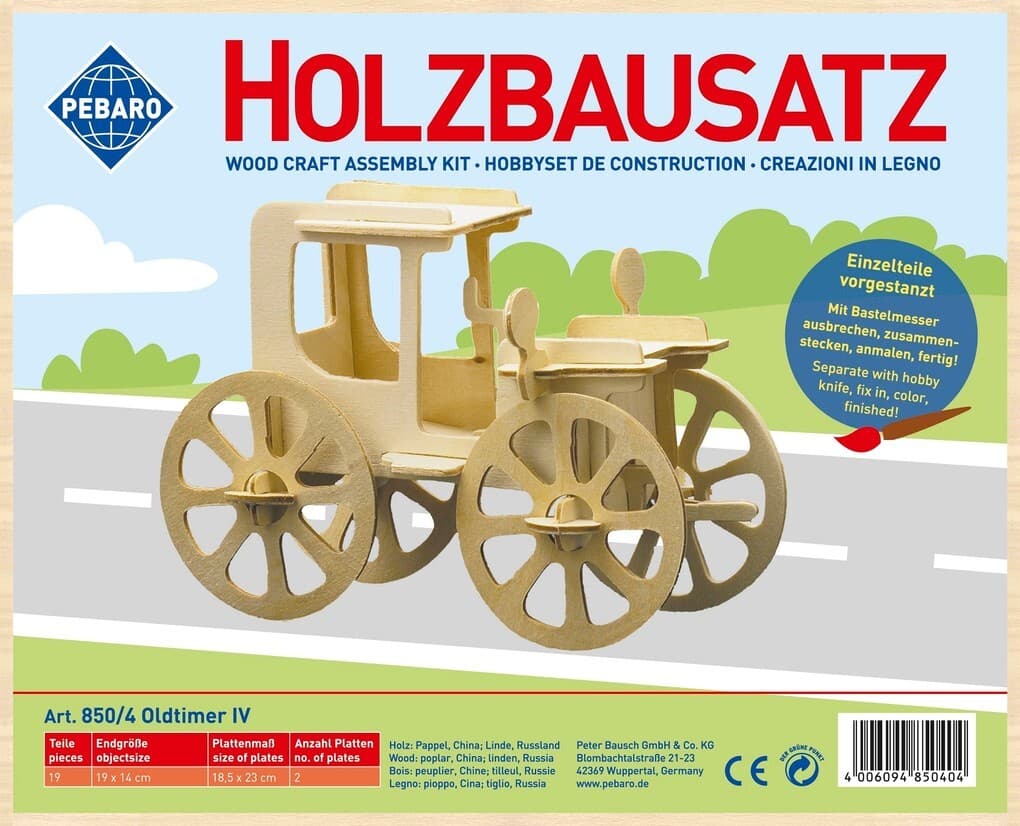 PEBARO 850/4 - Holzbausatz Oldtimer IV, 19 Teile, Holzkonstruktion zum Zusammenstecken