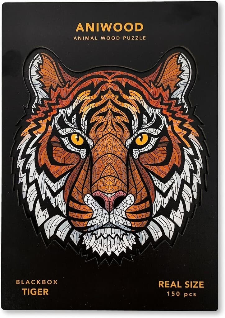 BestSaller J7402M - Aniwood Animal Wood Puzzle, Tiger M, Holz-Puzzle, 150 Teile