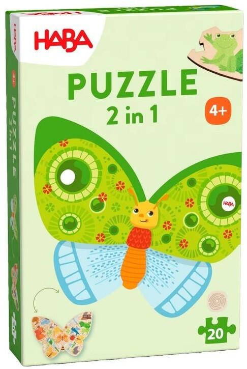 HABA 2010075001 - Puzzle 2in1, Schmetterling, 2-seitiges Holzpuzzle, 20 Teile