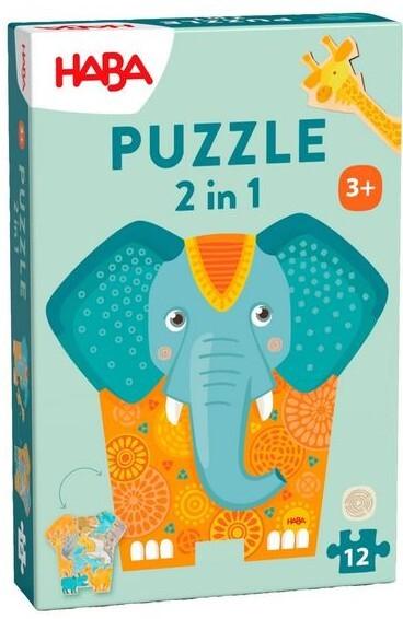 HABA 2011068001 - Puzzle 2in1, Elefant, 2-seitiges Holzpuzzle, 12 Teile