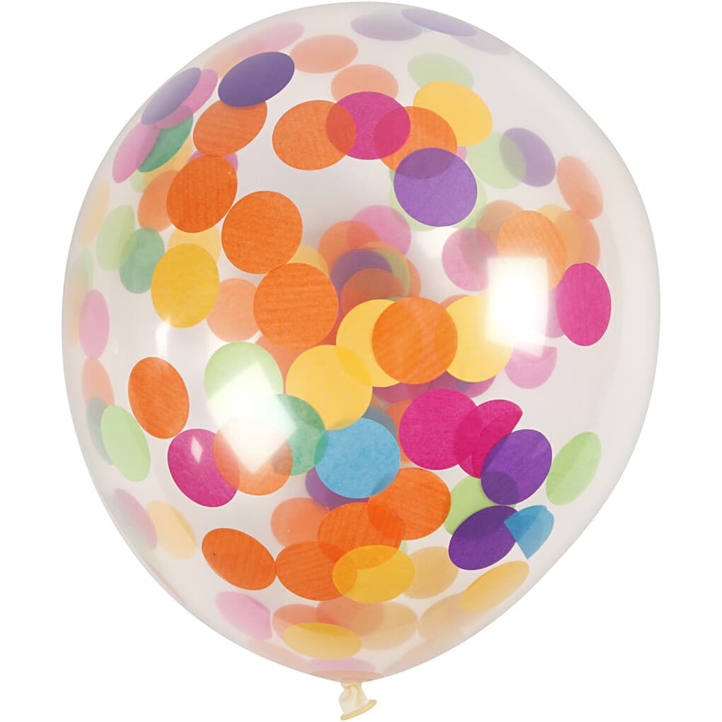 Creativ Company Ballons mit Konfetti, rund, D 23 cm, Transparent, 4 Stk