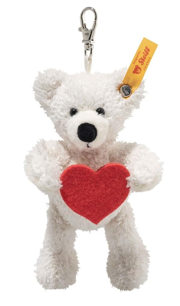 Steiff 112645 - Anhänger Lotte Teddybär Love, Teddy mit Herz, weiß/rot, Plüsch-Schlüsselanhänger, 12 cm