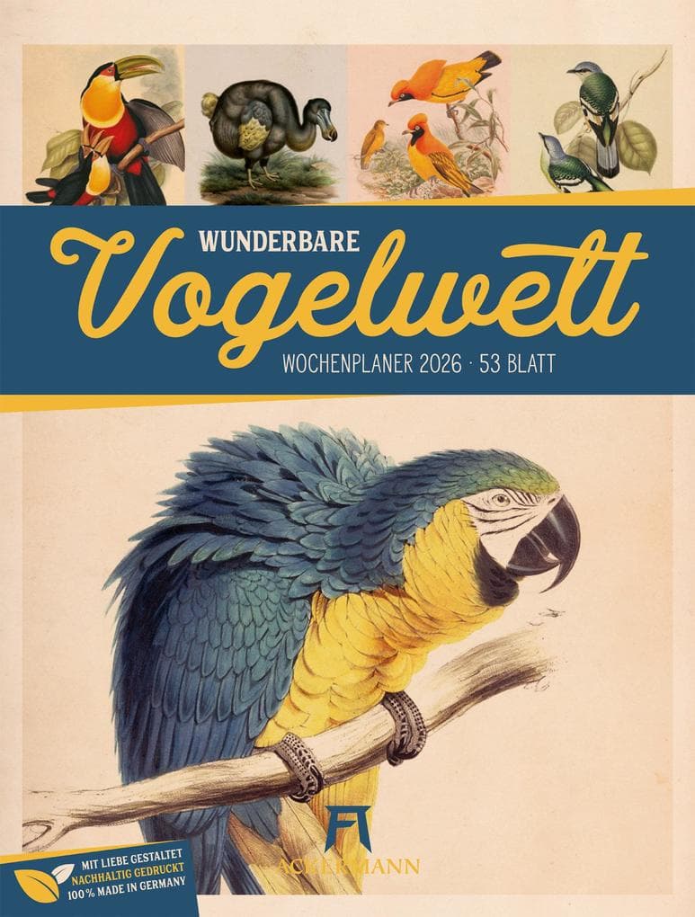 Wunderbare Vogelwelt - Vintage-Wochenplaner Kalender 2026