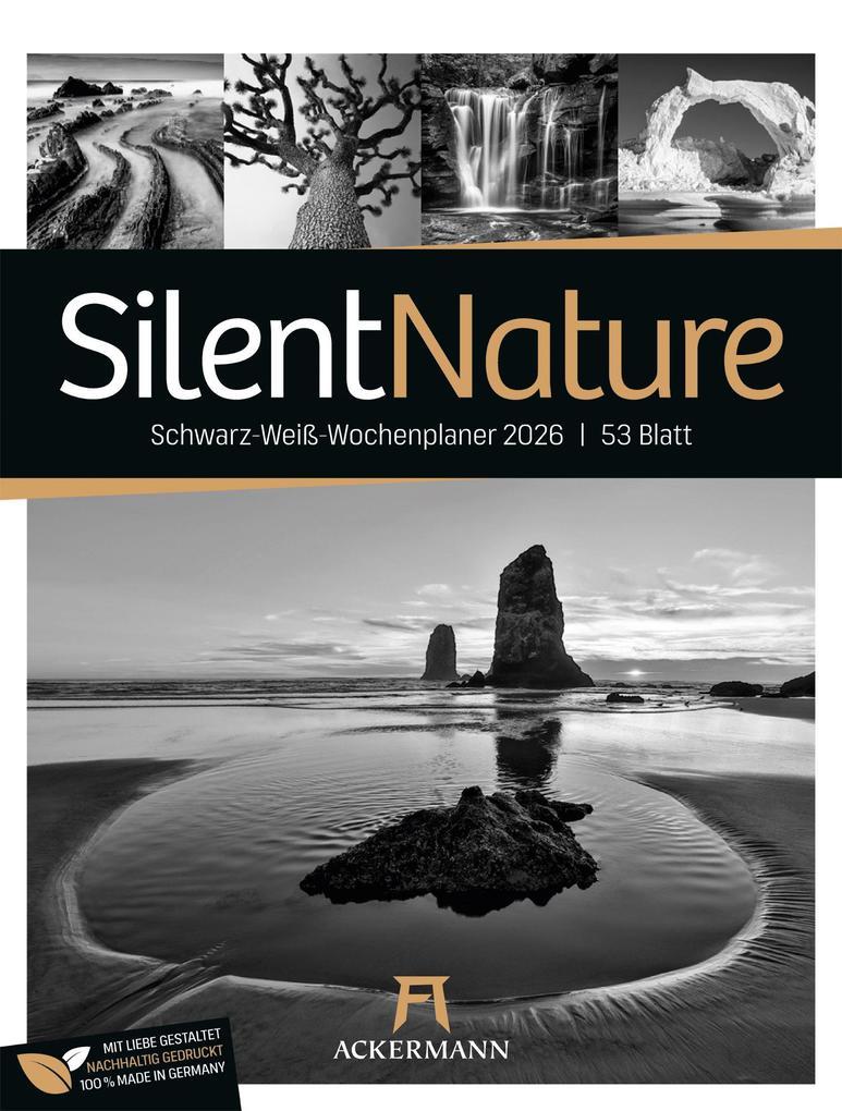 Silent Nature - Schwarz-Weiß-Wochenplaner Kalender 2026