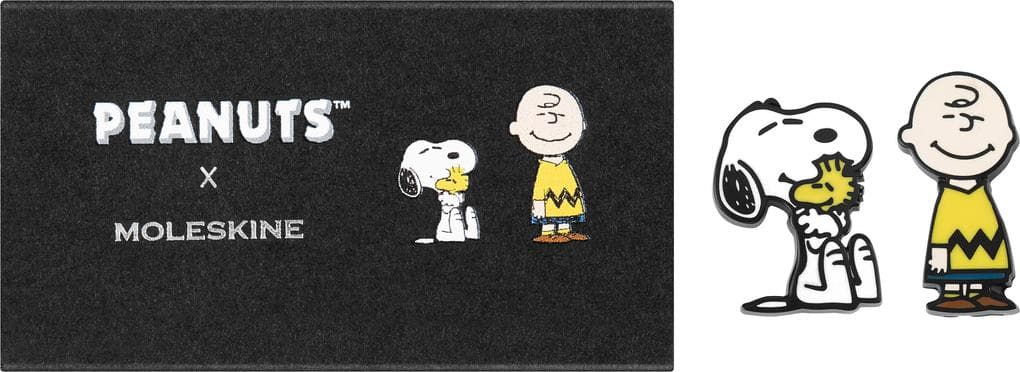 Moleskine Peanuts Bundle limitierte Ausgabe, Pins (2er Set), Notizbuch Snoopy & Charly L/A5, liniert, fester Einband