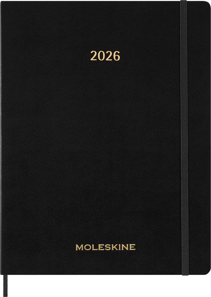 Moleskine 13 Monate Essential Wochenkalender 2025/2026, 1 Wo = 2 Seiten, vertikal, XXL, fester Einband, Schwarz