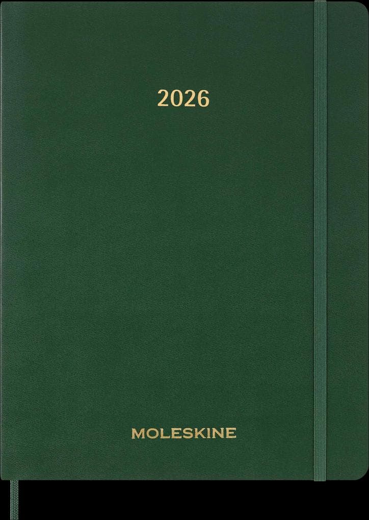 Moleskine 13 Monate Essential Wochenkalender 2025/2026, 1 Wo = 2 Seiten, vertikal, XXL, fester Einband, Myrtengrün