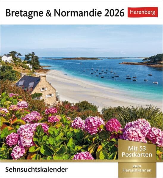 Bretagne & Normandie Sehnsuchtskalender 2026 - Wochenkalender mit 53 Postkarten